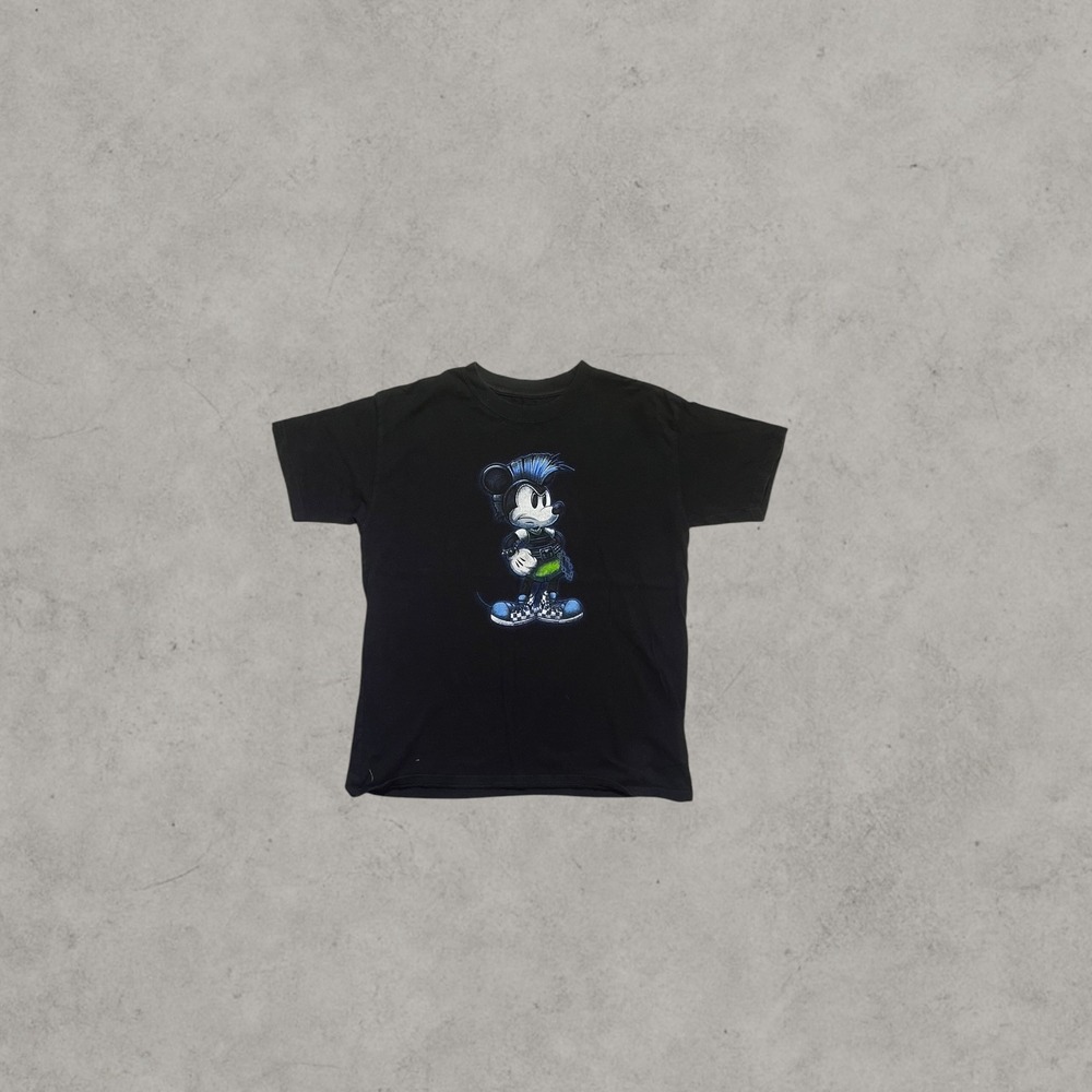 Disney Hanes‎ Kids Large Black Punk Rock Mickey Mouse Mohawk Graphic T-Shirt